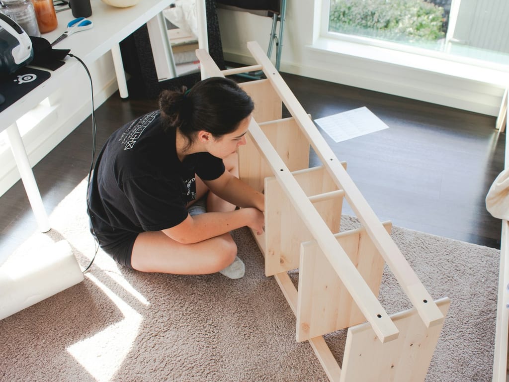 Furniture being assembled inside a home