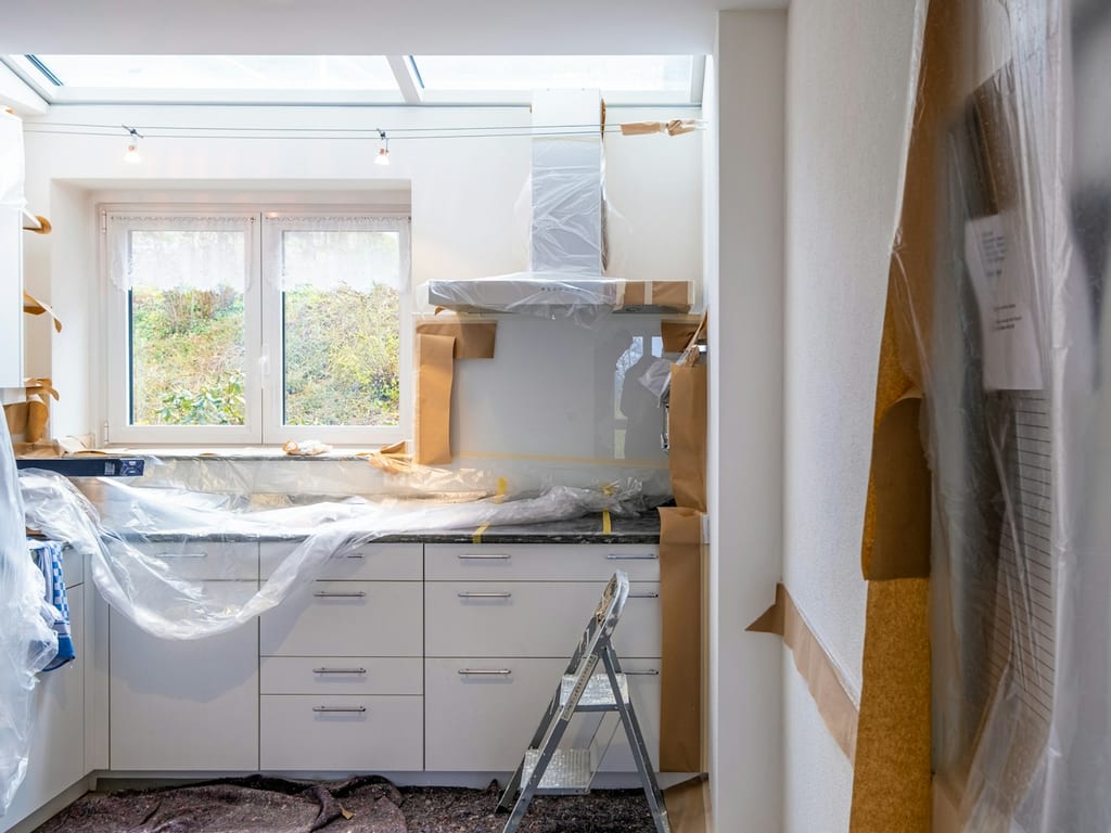 Kitchen interior undergoing a home renovation