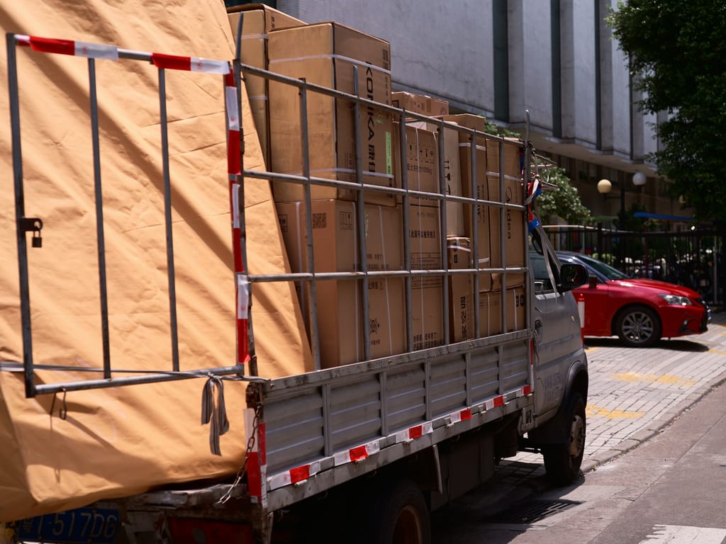 Delivery truck loaded with boxes for transport